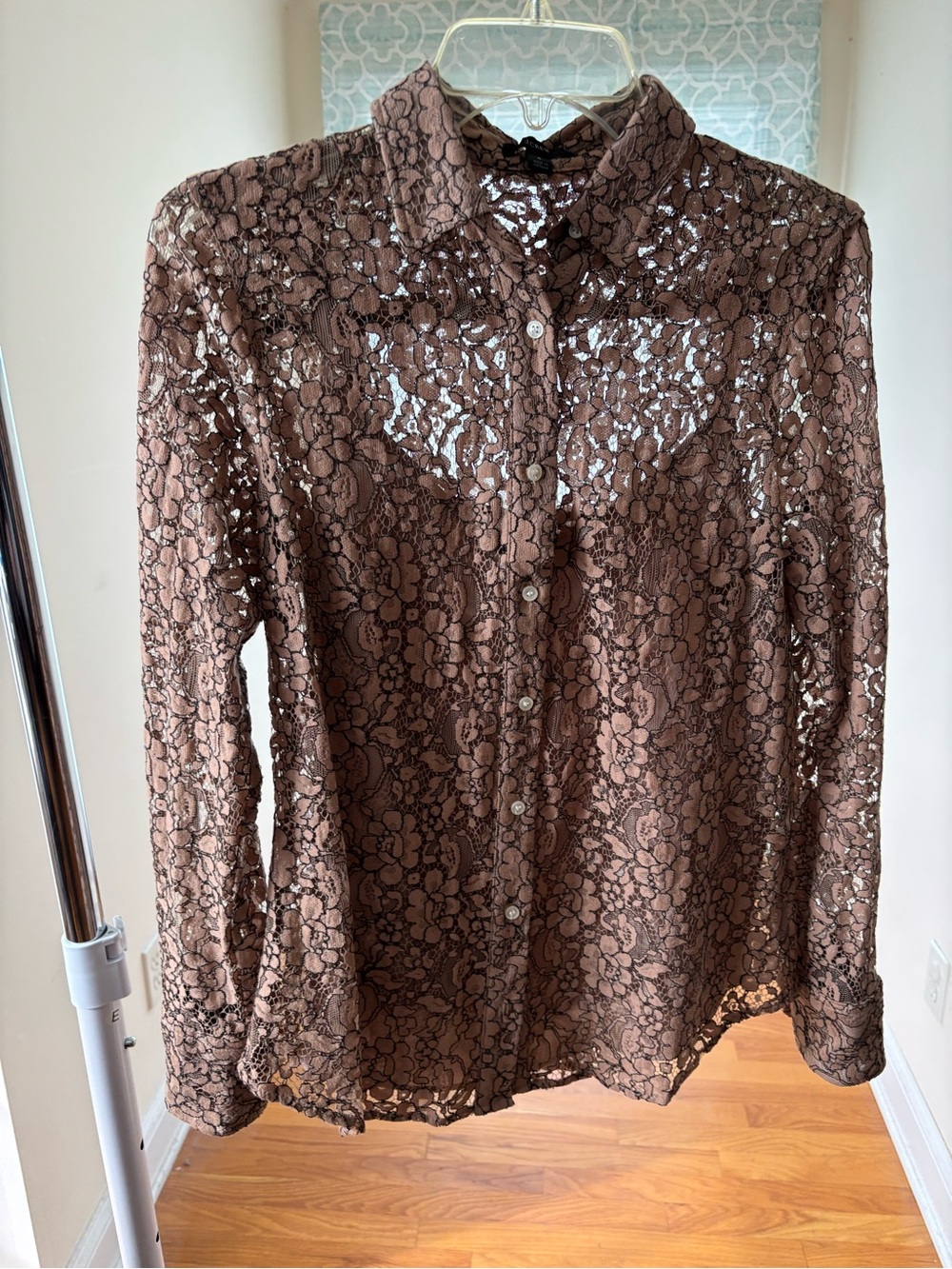 J. Crew Brown Floral Lace Button-Up Blouse